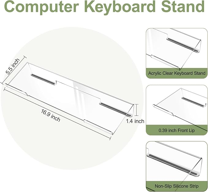 MOSISO Computer Keyboard Stand&ampWrist Rest Support for Keyboard &ampMouse Pad Set Ergonomic Massage Wrist Rest Set Easy Typing Working Acrylic Clear Stand for Office Home Sage Green