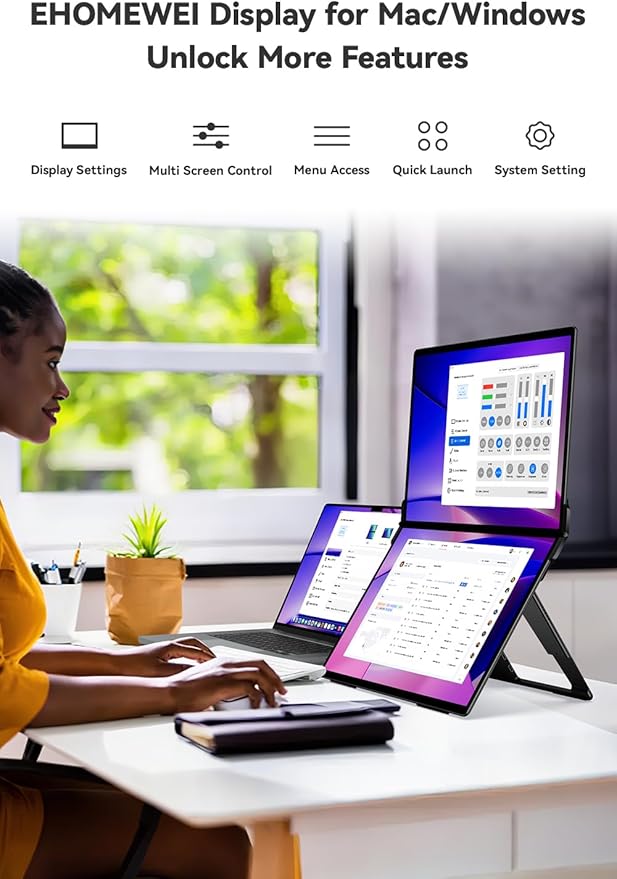 EHOMEWEI X1 Air 14.2 Inch 90Hz Refresh Rate with 2.8K Display Dual-Screen 400 Nit Brightness 100% sRGB Portable Monitor for Gaming and Office Working