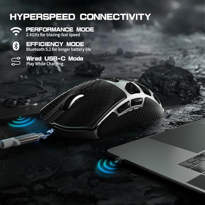 FELICON x Attack Shark R3 Magnesium Alloy Wireless Gaming Mouse 46g Ultra-Lightweight Skeletal Shell PAW3395 26K DPI 8K Polling Tri-Mode 2.4G/BT/Wired for PC Mac Laptop - Gray &amp Griptape