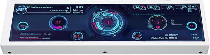 Pomya PC Sensor Panel Display 8.8 Inch CPU Hardware Temperature Monitor External Expansion Display PC CPU Data Monitor for PC Computer Case Secondary Screen