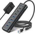 Powered USB Hub Rosonway 7-Port USB 3.2/USB C Hub with 10Gbps USB-A 3.2 2 USB-C 3.2 4 USB 3.0 Ports Individual Switches and 12V Power Adapter Aluminum USB Port Expander for Laptop/PC RSH-A107C