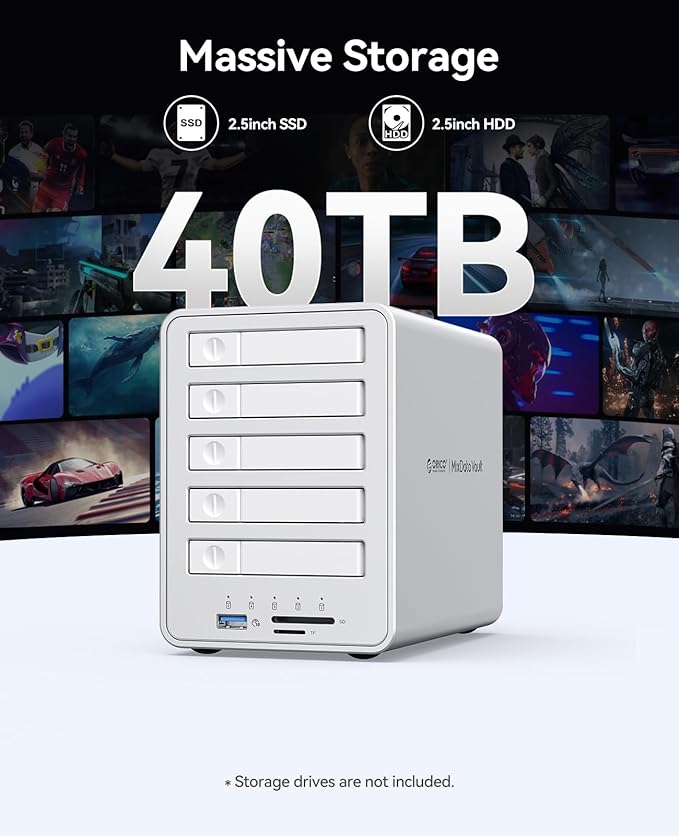 ORICO All-Flash 2.5-inch USB-C Docking Station with 5 Gbps Data Transfer Speed Compatible with 2.5'' SSD Featuring 10 Gbps Hub Expansion and Support for Up to 40 TB Storage Capacity – 8858RC3