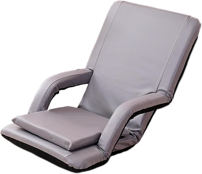 Adjustable Floor Chair Chaise Lounge Indoor Folding Lazy Sofa with Armrests Adults Gaming Chairs for Living Room Bedroom(Grey)