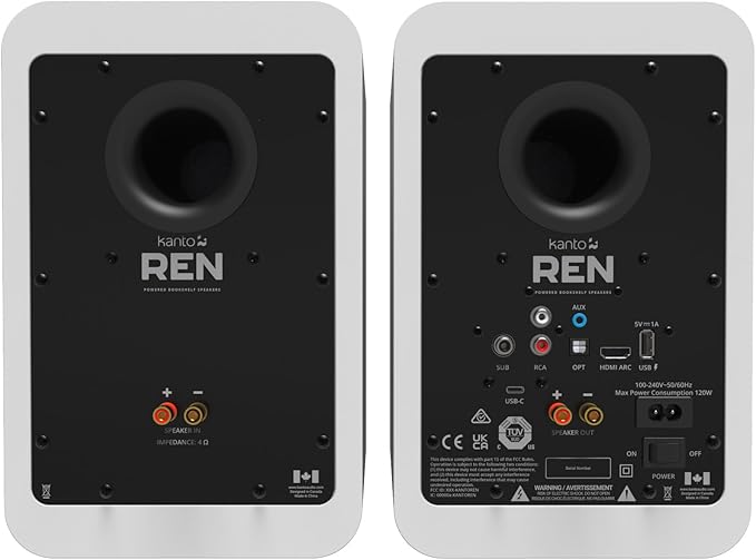 Kanto REN MW Bluetooth Powered Bookshelf Speakers - Matte White Pair SP32PLW 32 Fixed-Height Stands for Bookshelf Speakers - White Pair (2024)