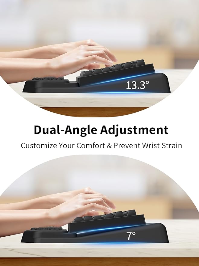 3-in-1 Ergonomic Keyboard Stand with Wrist Rest &amp Mouse Pad Set Comfy Keyboard Riser Holder Soft Mousepad with Massage Design Memory Foam and Non-Slip PU Base for Pain Relief Black