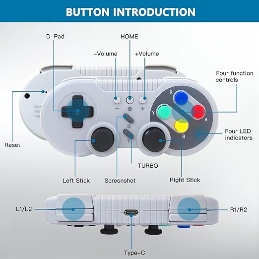 Homesweet Classic Design Wireless Gamepad for Switch Console and for Windows Retro Inspired with Motion Controls Vibration Feedback Turbo Wakeup - Gray