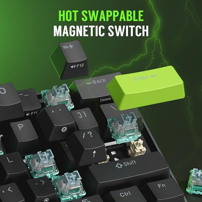 RK ROYAL KLUDGE C61 HE Gaming Keyboard 60% Wired Mechanical Keyboard with Hall Effect Magnetic Switch 8000Hz Polling Rate Rapid Trigger RGB Backlit 61 Keys Black Green