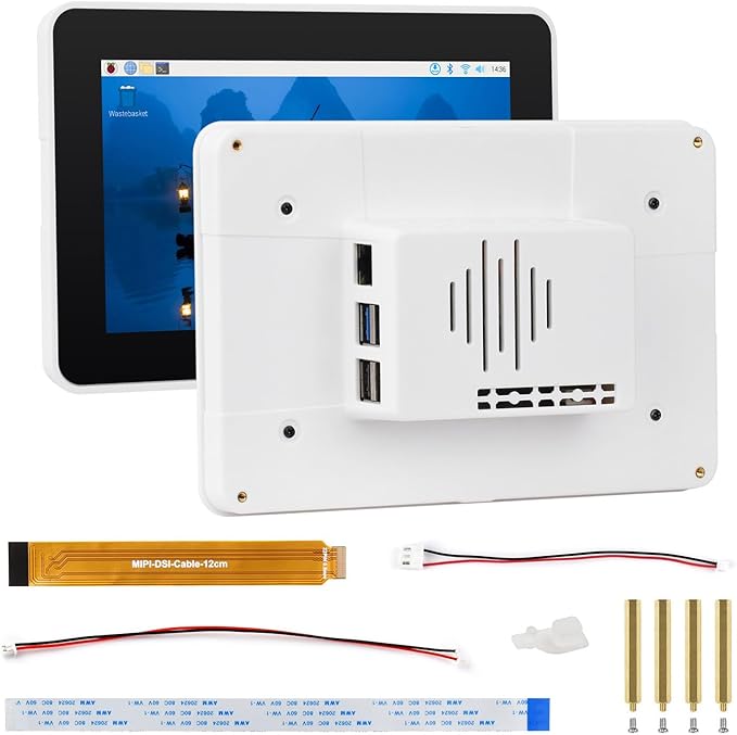 Waveshare 7inch DSI Capacitive Touch Display 1280×720 Pixels IPS Panel Optical Bonding Toughened Glass Panel 10-Point Touch Anti-Fingerprint Process with Protective Case White