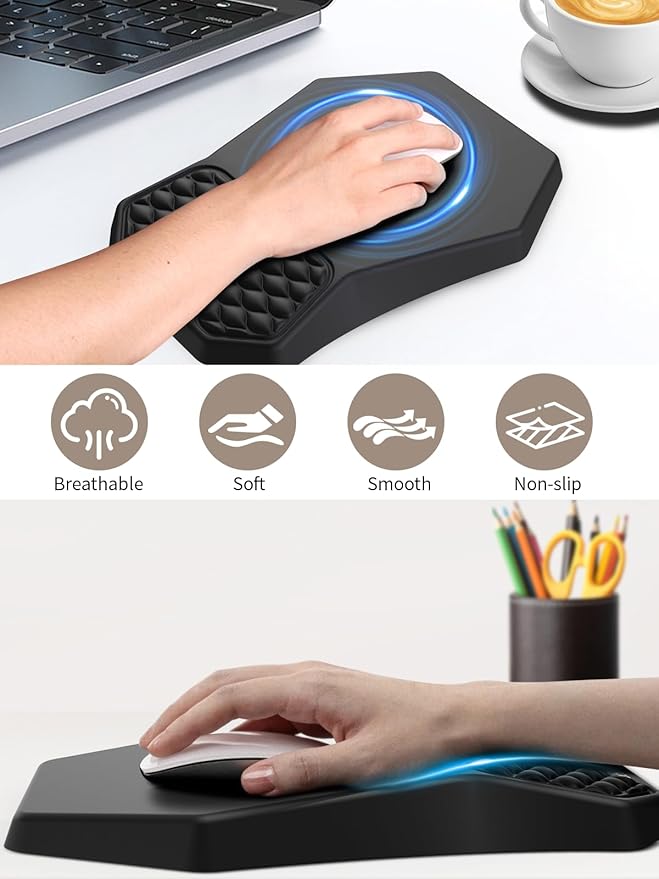 3-in-1 Ergonomic Keyboard Stand with Wrist Rest &amp Mouse Pad Set Comfy Keyboard Riser Holder Soft Mousepad with Massage Design Memory Foam and Non-Slip PU Base for Pain Relief Black