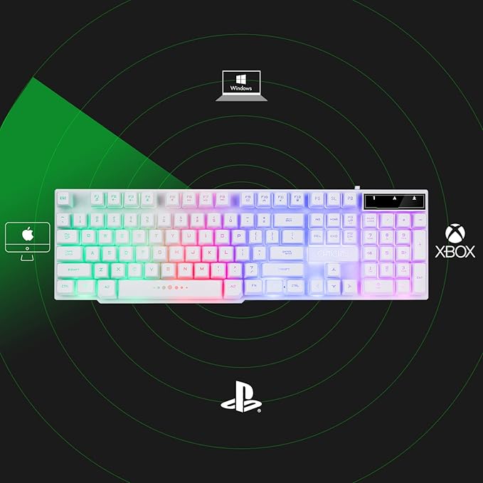 Gaming Keyboard and Mouse Wired CHOCNHOW White Keyboard Rainbow BacklitLight Up Keys Multimedia Keys Waterproof Compatible with PC Laptop Xbox Ps4/Ps5 Work/Gamer