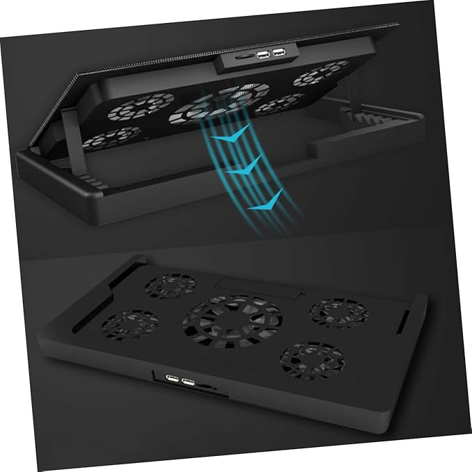 jojofuny Laptop Cooling Pad with 5 Fans USB Powered Cooling Base for Notebooks Multi-Angle Adjustable Heatsink Stand Compatible with Laptops for Gaming and Work Black