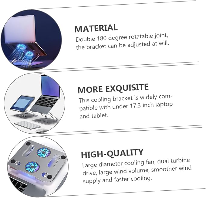 NUOBESTY Laptop Cooling Pad for Laptops Under Adjustable Aluminum Alloy Stand with Dual Cooling Fans for Enhanced Airflow and Ergonomic Support