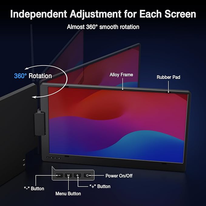 KYY 15.6 Laptop Screen Extender 1080P FHD IPS Portable Monitor One Cable USB-C Triple Monitor Dual Travel Screen for 12-17'' Laptops 360° Rotation &amp KickstandX90D (Driver Need)
