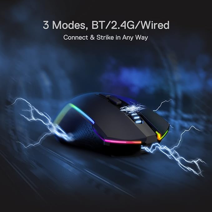 Redragon M693 Wireless Gaming Mouse 8000 DPI Mice w/ 3-Mode Connection BT &amp 2.4G Wireless 7 Macro Buttons Reliable Power Capacity for PC/Mac/Laptop
