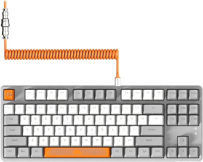 MAGIC-REFINER AK873 Wired 75% TKL Gaming KeyboardHot-Swappable Blue SwitchPBT KeycapRainbow Led BacklitErgonomic Mechanical Keyboard+Custom Coiled USB/Type-C Aviation Cable for PC/Mac (Gray White)