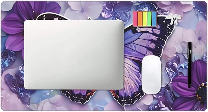 Purple Butterfly Floral Desk Cover MatExtended Large Mouse PadComputer Laptop Mat Desk Decor for Office Game Home 30x16 Inch