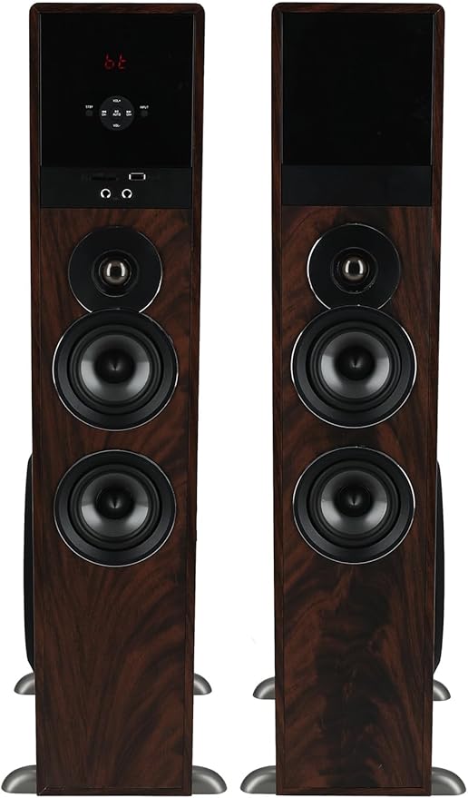 Rockville TM80D Powered Home Theater Tower Speaker System Dark Wood 800W 8 Subwoofers Bluetooth USB/SD Playback FM Radio Remote Control Karaoke Ready Perfect for Home Entertainment