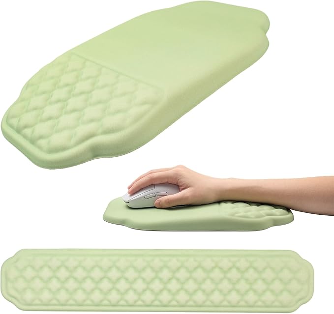 Ergonomic Mouse Pad and Keyboard Wrist Rest - Green Wrist Rest Keyboard with Mouse Wrist Pad Sets Soft Memory Foam Wrist Support for Laptop Mac Office Work Gaming