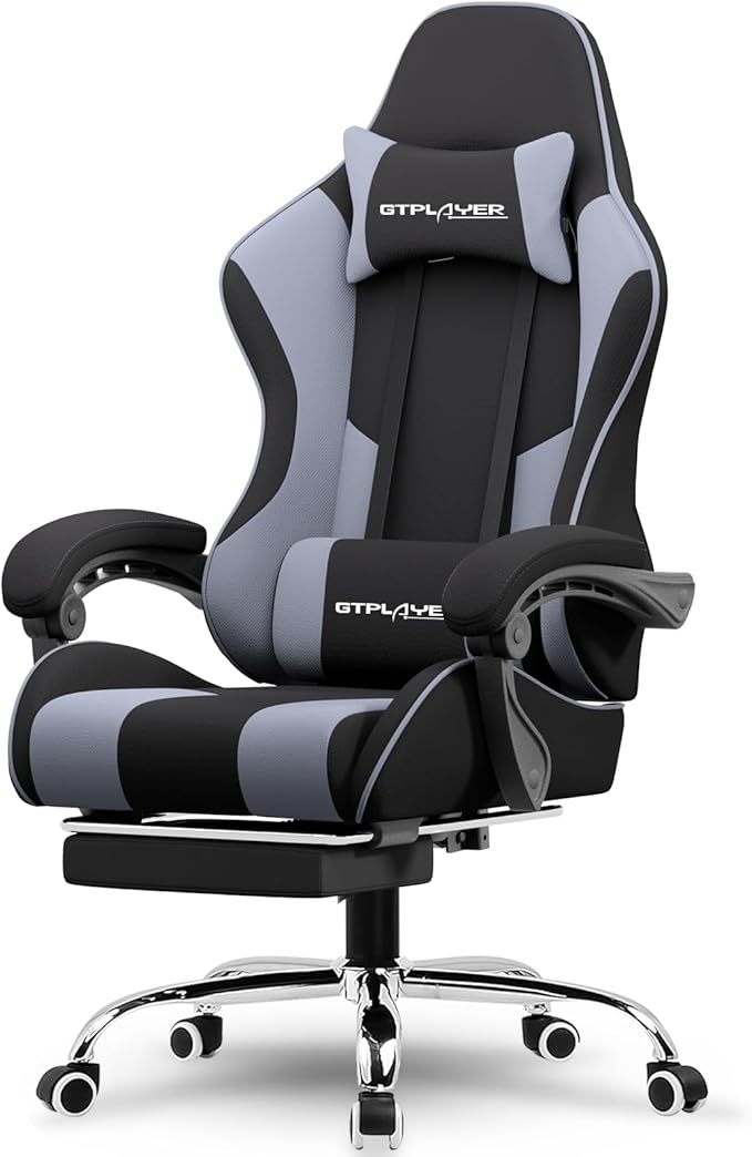 GTPLAYER Gaming Chair Computer Chair with Footrest and Lumbar Support Height Adjustable Game Chair with 360°-Swivel Seat and Headrest and for Office or Gaming (Purple Fabric)