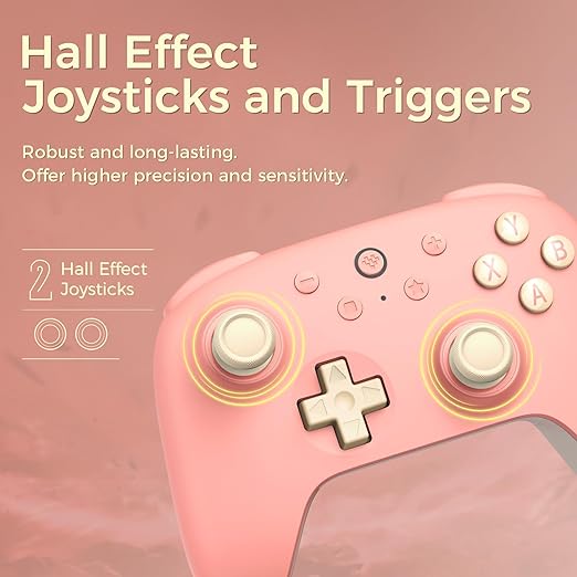 AKNES 8Bitdo Ultimate 2C Wireless 2.4G Controller for Windows PC and Android Gamepad with Hall Effect Joysticks and Hall Triggers 1000Hz Polling Rate Remappable L4/R4 Bumpers - Peach