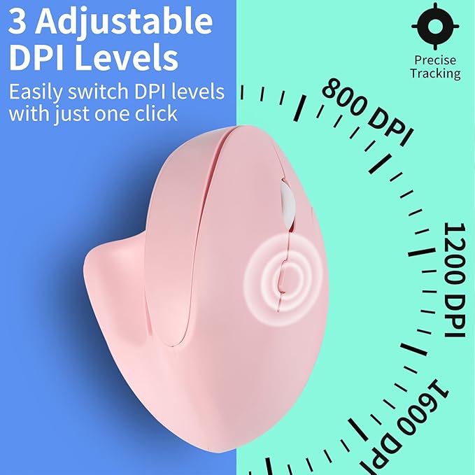 Wireless Silent Ergonomic Vertical Mouse - Dual Mode 2.4G/Bluetooth Rechargeable Type C Pain Relief for Office and Home Use Compatible with Laptop &amp PC (Pink)