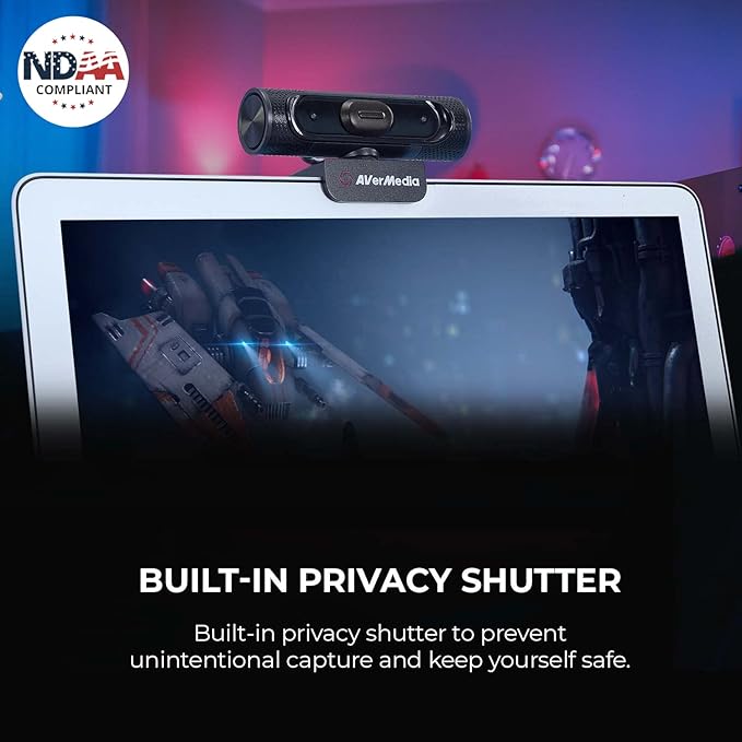 AVerMedia PW315 TAA/NDAA Compliant 1080p 60fps Webcam – Wide-Angle USB Camera with Dual Mics &amp AI Auto Framing Fixed Focus HD Webcam for PC/Mac Zoom Teams Google Meet Streaming Content Creat