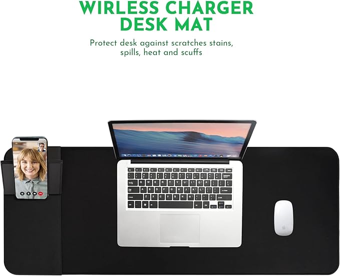 Wireless Charging Mouse Pad with Phone Holder Gaming Mousepad Desk Mat 15W Qi Fast Charging Pad Ultra-Smooth Surface Non-Slip Extended Premium Black Computer Keyboard Mat for MacBook PC Laptop