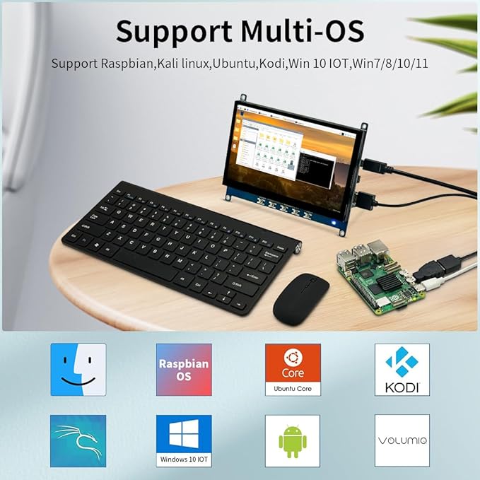 7 Inch Touch Screen Display for Raspberry PI 5 | 1024×600 | IPS |Sunlight Readable IHDMI/USBC Dp Alt Mode Support| OTG|Low Power Consumption| Driver-Free Mini Size Monitor