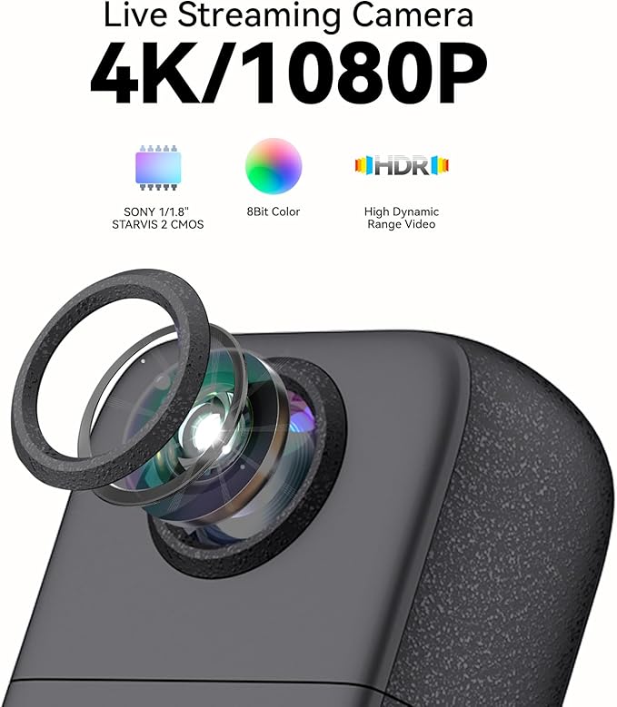 Outdoor Wireless 4K Live Streaming Camera StreamCam for Live Streaming HDR 180° Rotating Lens 240 Mins Battery IPx4 Raining-Proof Dual-Mic Stereo 167℉ Heat-Resistant 1/4Thread Adapter
