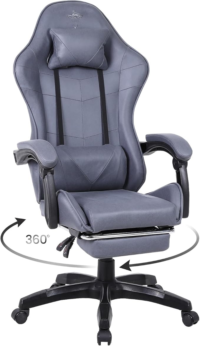 High-Back PC Gaming Chair Office Chair Desk Task Chair Computer Racing Chair PU Ergonomic Executive Swivel Rolling Chair with Lumbar Support for Women Men (Grey)