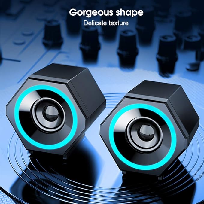 Mini Audio Speaker Mini Subwoofer for Desktop Laptops and Mobile Phones Laptop Desktop USB Wired Small Subwoofer with Ice Blue Light