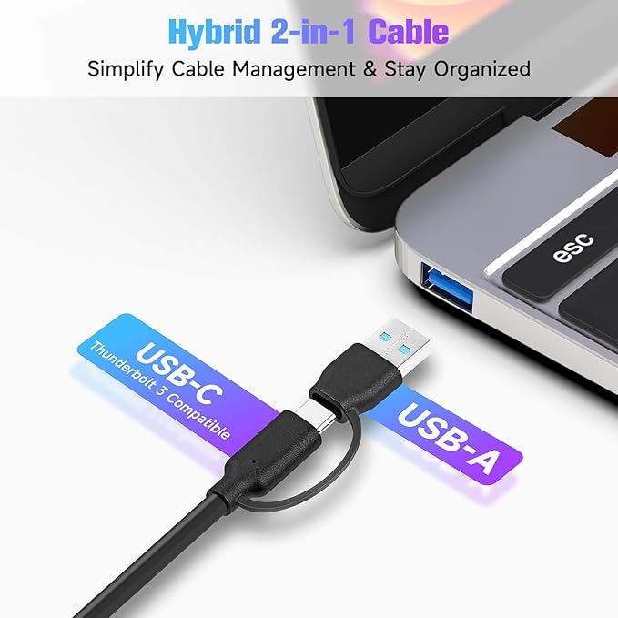 RSHTECH 7-Port Powered USB 3.2/USB C Hub with 10Gbps USB-A 3.2 2 USB-C 3.2 4 USB 3.0 Ports Individual Touch Switches 3.3ft Cable and 5V Power Adapter USB Hub Splitter for Laptop/PC RSH-ST07C