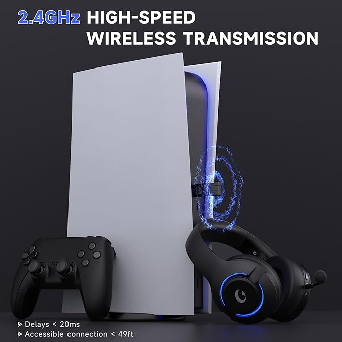 Gtheos Wireless Gaming Headset for ps5 ps4 Elden Ring PC Mac Switch Bluetooth 5.3 Gaming Headphones with Noise Canceling Microphone 45H Battery RGB Light Black