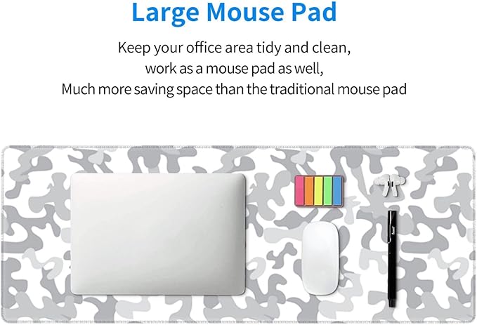 Large Mouse Pad White Camo Arctic Military Camouflage Costume Gaming Mouse Pad Desk Pad Extended Non-Slip Rubber Base Mice Pad for Gamer Office &amp Home 31.5 X 11.8 Inch
