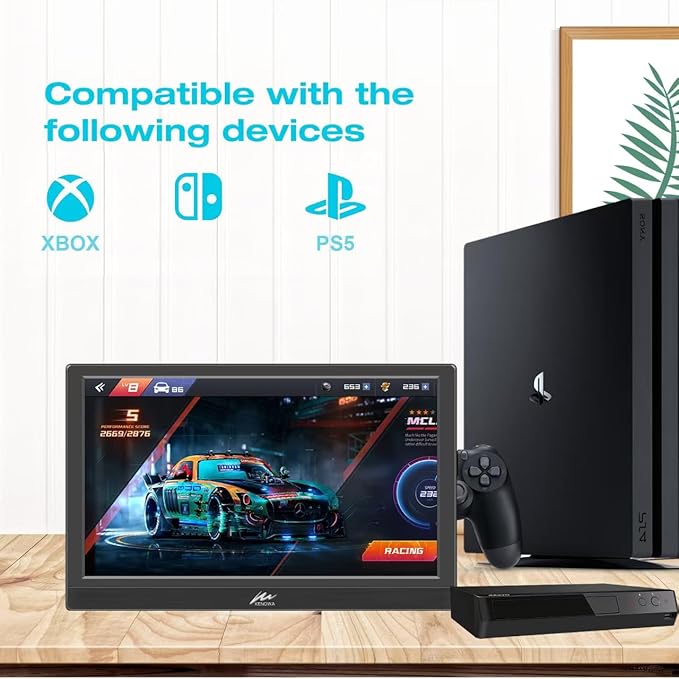 Kenowa Portable Monitor 13.3 Inch HD 1366x768P LED Screen Small HDMI Monitor Built-in Speaker and Adjustable Stand HDMI VGA Port External Display for Laptop PC Mac Xbox PS4/5