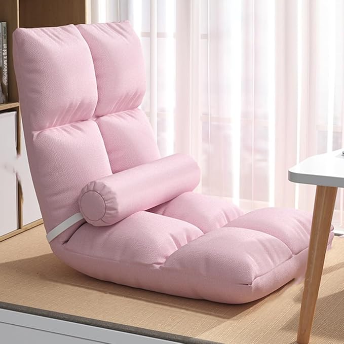 ELEFOCUS Floor Chair Adjustable for Adults 5 Adjustable Position Folding Floor Gaming Chair Lounger with Pillow for Reading(Pink B)