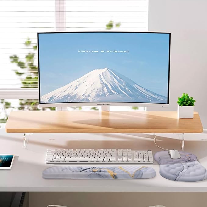 Mouse Pad Wrist Support Laokiiy 2 in1 Keyboard Wrist Rest+ Ergonomic Mouse Pad Non-Slip Wrist Rest for Computer Keyboard Made Easy Typing &amp Relieve Wrist Pain(White Gold Gray Marble)