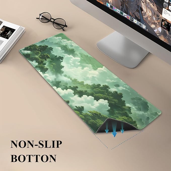 Gaming Desk Mat with Keyboard Wrist Rest Set 4 in 1 Large Mouse Pad &amp Cloud Keyboard Wrist Rest&amp Mouse Wrist Rest&ampCoaster Comfort and Support for Typing and Gaming（Green