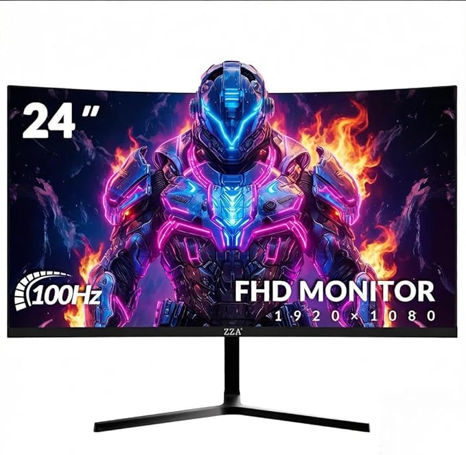 ZZA 24 Inch Curved Gaming Monitor FHD 1080P 100Hz 120% sRGB Color Gamut Ultra-Thin Bezels Eye Care Blue Light Filter for Home Office