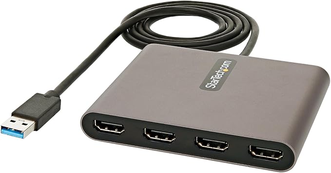 StarTech USB 3.0 to Quad HDMI Adapter USB Type-A to 4 HDMI Monitor Converter External Video Graphics Card 4x 1080p 60Hz Windows Only TAA Laptops and Desktops Bus Powered 1m Cable