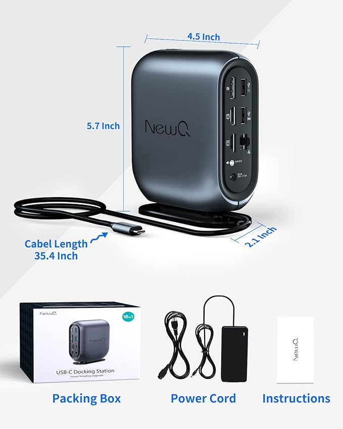 16-in-1 Universal Docking Station for All Laptops with 150W Power Adapter Triple Monitor for Mac Windows ChromeOS Linux Dual HDMI DP 10Gbps USBC USBA Gigabit Ethernet SD/TF Audio