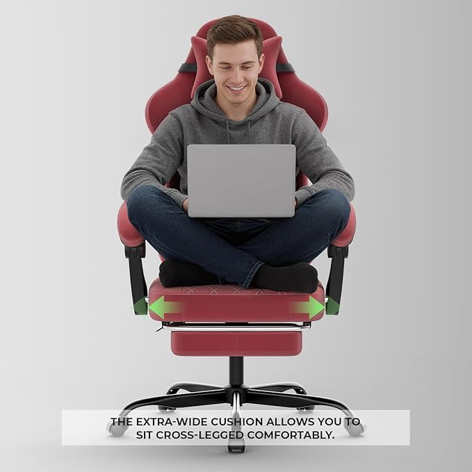 Ergonomic Gaming Chair Video Gamer Chairs Gaming Computer Chairs Gamer Chairs for Adults Massage Lumbar Support Swivel Height Adjustable Headrest Backrest RED