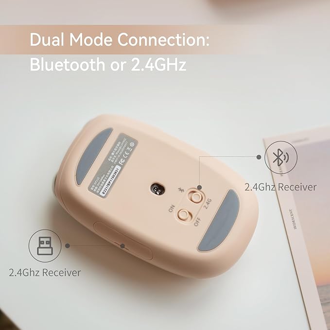 LOFREE Wavy Chips Dual-Mode Wireless Mouse with 5 Adjustable DPI Levels Compatible with Windows MacOS iOS Android (Milk Tea)