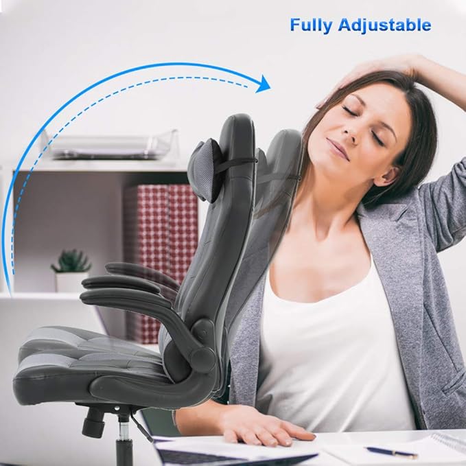 BestOffice Gaming Chair Office High-Back PU Leather Racing Chair Reclining Computer Executive Desk Chair with Lumbar Support Adjustable Arms Rolling Swivel Chair for Women Men(Grey)