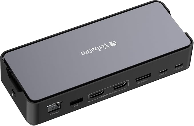 Verbatim USB-C Pro Docking Station 15-in-1 Hub Multiport Adapter to HDMI 4K and 8K USB-A and USB-C PD 80W AUX Card Reader for Mac/Windows Laptop and Co