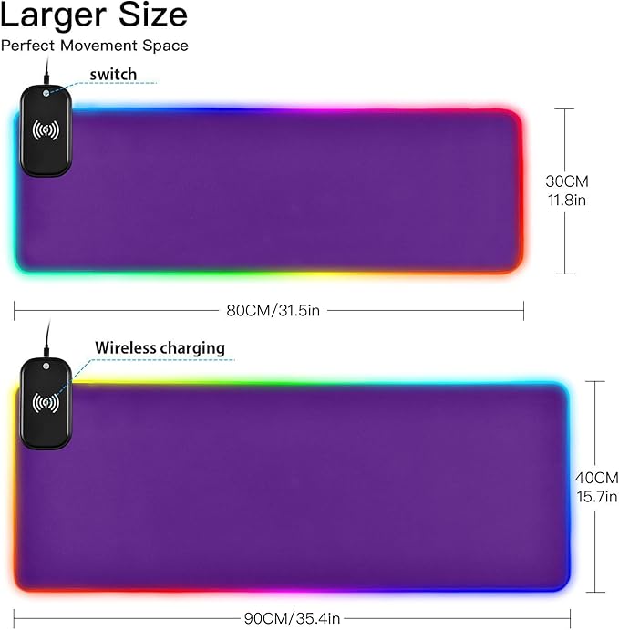 Purple Mouse Pad Gaming Mousepad Non Slip Desk Mat Wireless Charging Keyboard Mats Pad RGB Computer Mouse Pads for Office Home Desktop 35.4 x 15.7 in