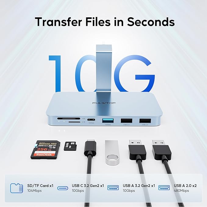 iMac Accessories for iMac24 inch 2021/2023/2024 PULWTOP iMac Hub with M.2 NVMe SSD Enclosurei-Mac USB C Hub USB A/C 10GbpsSD/TFi-Mac USB Adapter for iMac24 M1/M3/M4 or Studio Display 27 inch-Blue