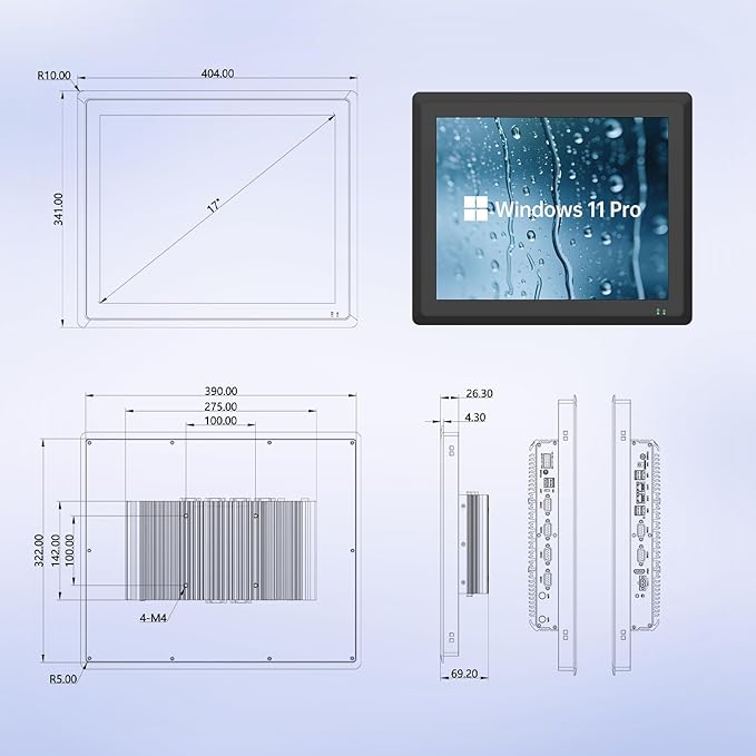17 inch Panel PCIndustrial Embedded Panel PCFanless Panel Computer All in One Windows 10 ProJ6412 8GB RAM 128GB ROM4xUSB3.02xUSB2.04xRS232+2xRS4858*GPIOHDMI2xLAN