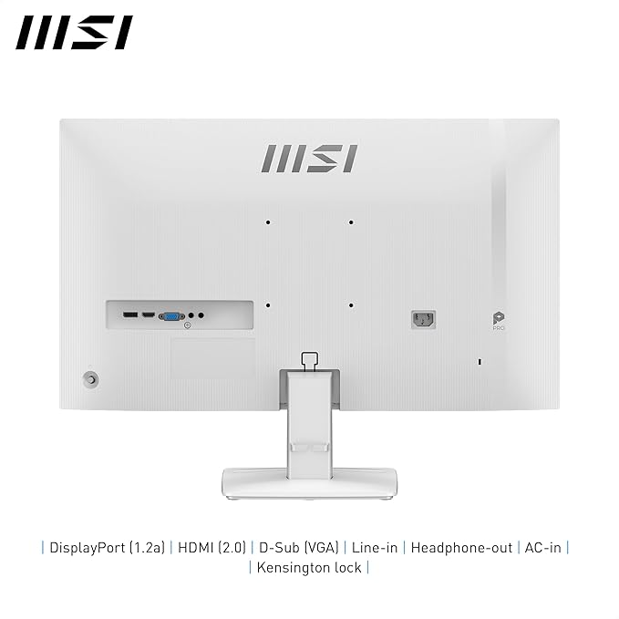 msi PRO MP275W E2 27-inch IPS 1920 x 1080 (FHD) Gaming Office Monitor 120Hz Free-Sync HDMI DisplayPort VGA Port VESA Mountable Tilt Speaker 4-Side Slim Bezel 1ms White