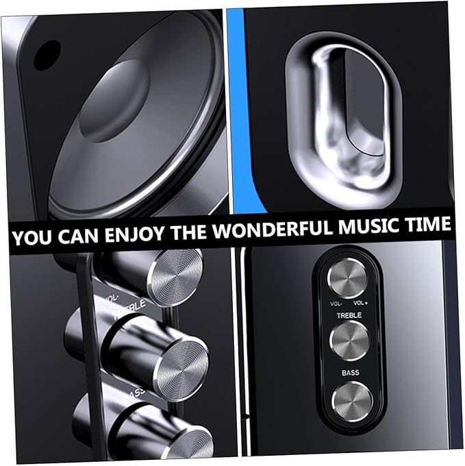 MERRYHAPY USB Computer Laptop Desktop Speaker Compact Wired Multimedia Loudspeaker Box with 3D Surround Sound and Deep Bass Portable Black Speaker for Office Home and Study Use